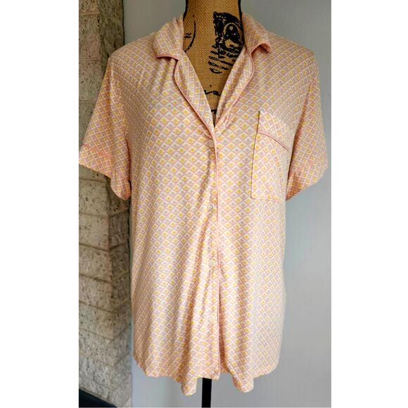 EBERJEY Gisele Relaxed Short Pajama Set In Geometric Print Tile Rose Cloud Sz L - Picture 8 of 10